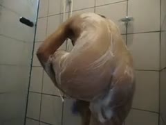 Hidden webcam vid of nice-looking large bottomed dilettante gal taking a shower